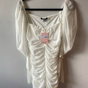 Missguided Cream Mesh Ruched Mini Dress